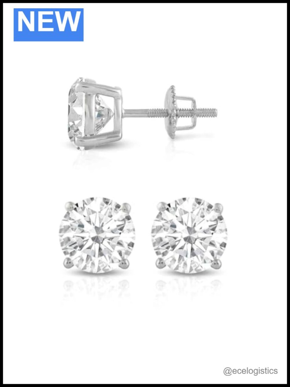 14K White Gold Round Cut CZ Stud Earrings Screw Back 1.0 CTW